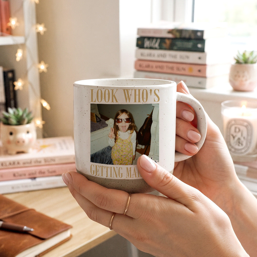 Look Who’s Getting Married Personalized Pottery Mug, Custom Photo & Names Wedding Gift