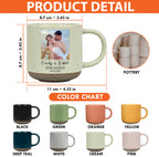 Personalized Engagement Pottery Mug, Custom Couple Photo Names and Date, Newly Engaged Wedding Gift
