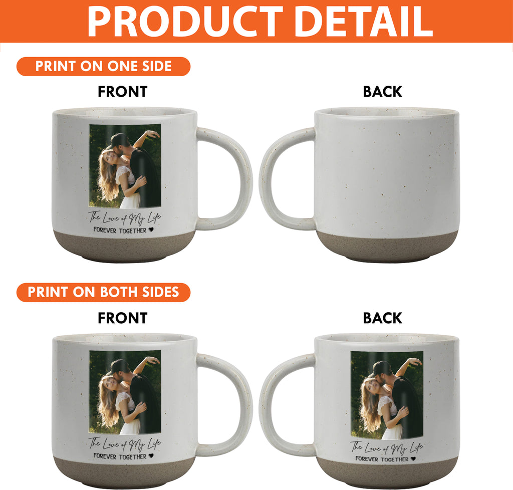 Personalized Couple Photo Pottery Mug, Custom Romantic Coffee Cup, Anniversary Wedding Gift for Her