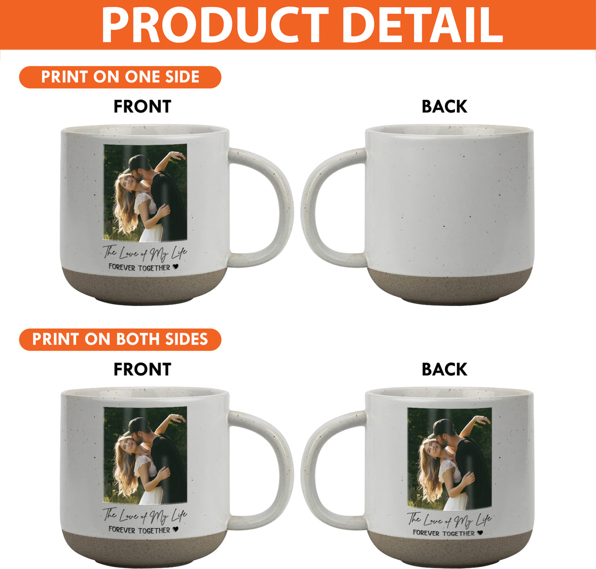Personalized Couple Photo Pottery Mug, Custom Romantic Coffee Cup, Anniversary Wedding Gift for Her