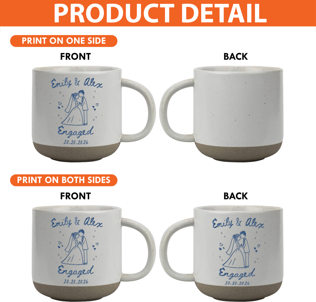 Personalized Engagement Pottery Mug, Custom Couple Names and Date, Newly Engaged Wedding Gift for Couple
