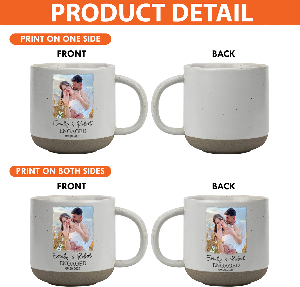 Personalized Engagement Pottery Mug, Custom Couple Photo Names and Date, Newly Engaged Wedding Gift