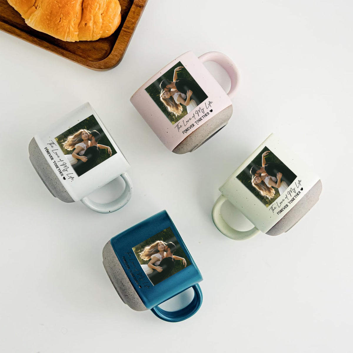 Personalized Couple Photo Pottery Mug, Custom Romantic Coffee Cup, Anniversary Wedding Gift for Her
