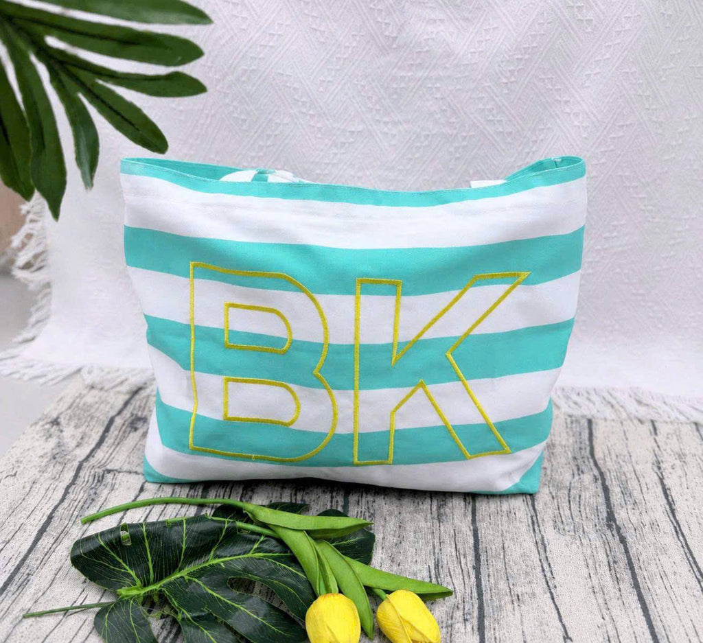 Embroidered Custom Initials Striped Canvas Tote Bag