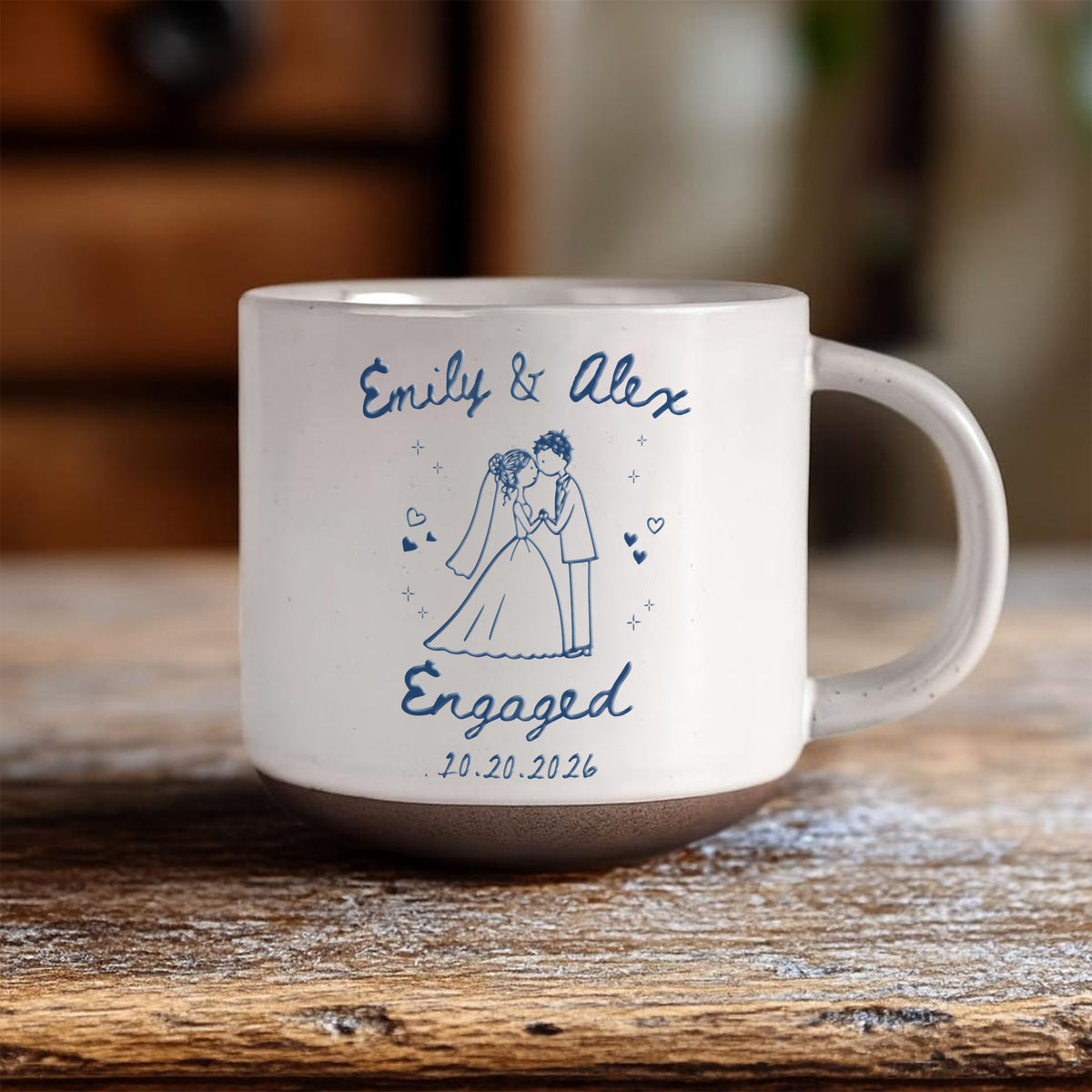 Personalized Engagement Pottery Mug, Custom Couple Names and Date, Newly Engaged Wedding Gift for Couple