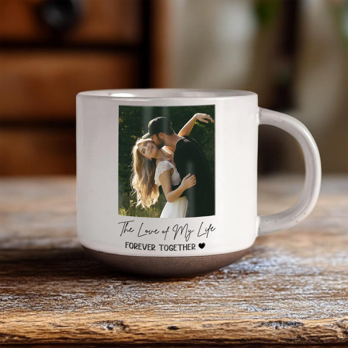Personalized Couple Photo Pottery Mug, Custom Romantic Coffee Cup, Anniversary Wedding Gift for Her