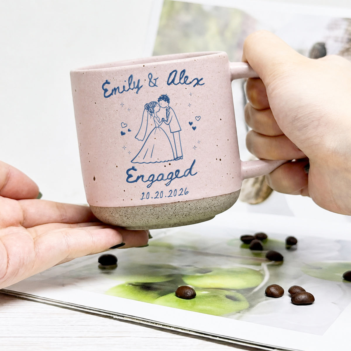 Personalized Engagement Pottery Mug, Custom Couple Names and Date, Newly Engaged Wedding Gift for Couple