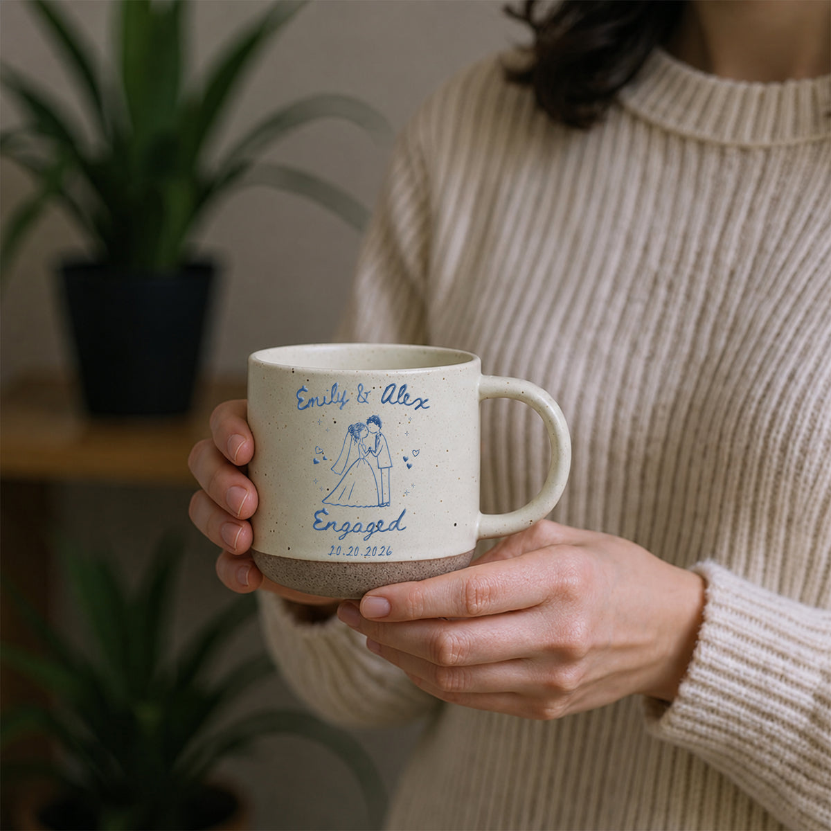 Personalized Engagement Pottery Mug, Custom Couple Names and Date, Newly Engaged Wedding Gift for Couple