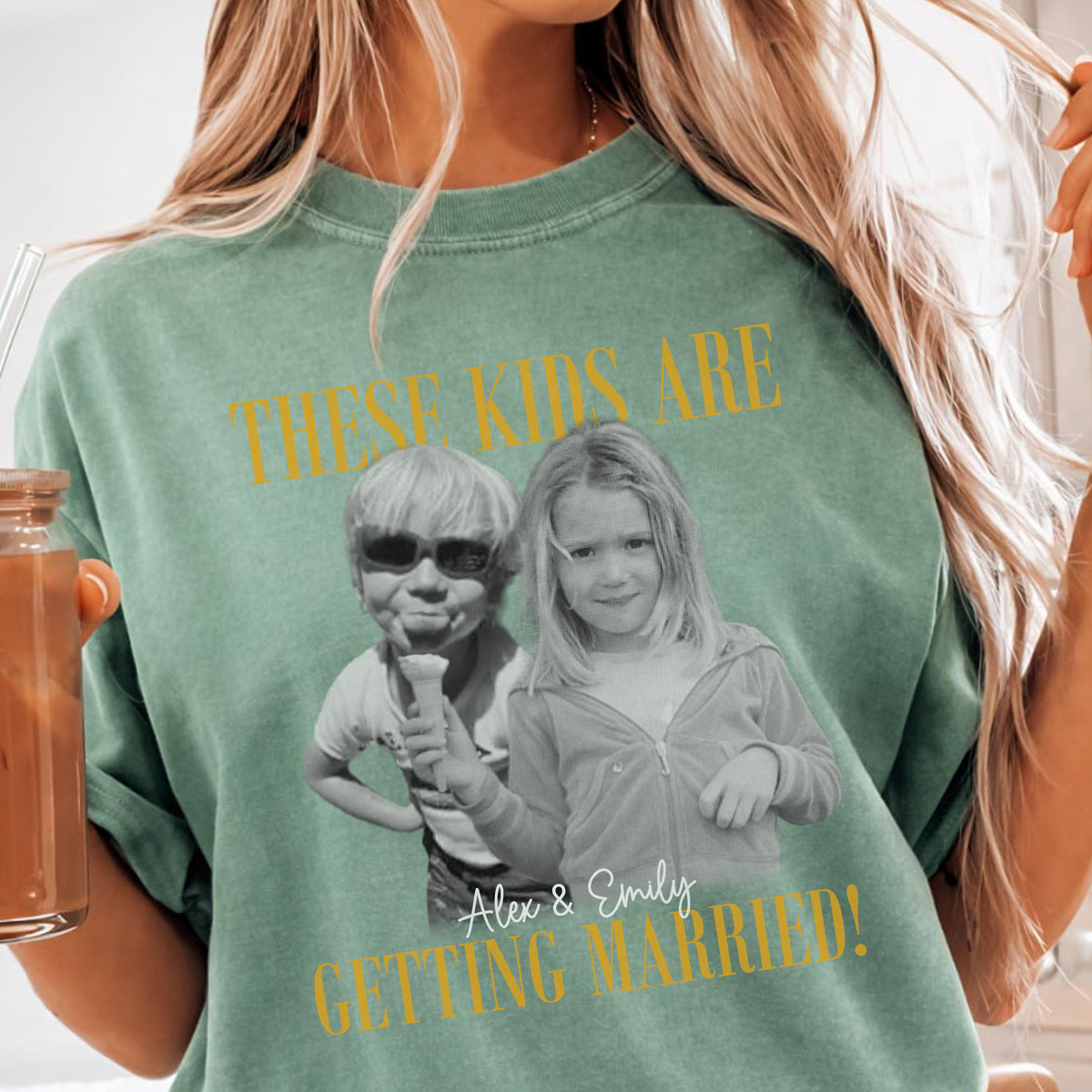 Custom These Kids Are Getting Married Shirt, Personalized Childhood Photo Wedding Tee, Engagement Gift for Bride, Groom or Family
