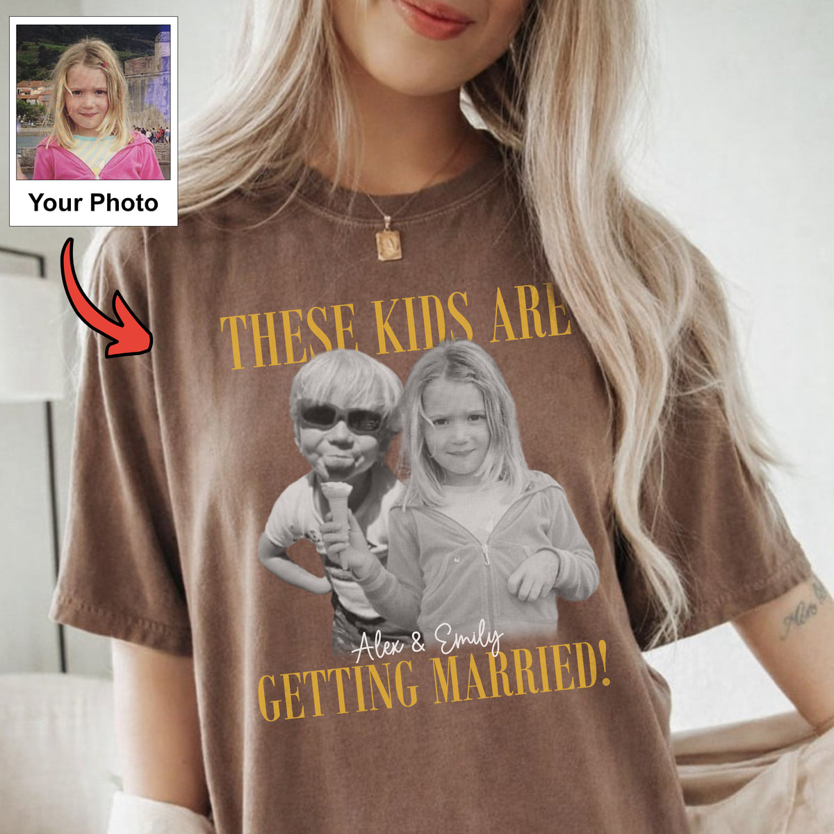 Custom These Kids Are Getting Married Shirt, Personalized Childhood Photo Wedding Tee, Engagement Gift for Bride, Groom or Family