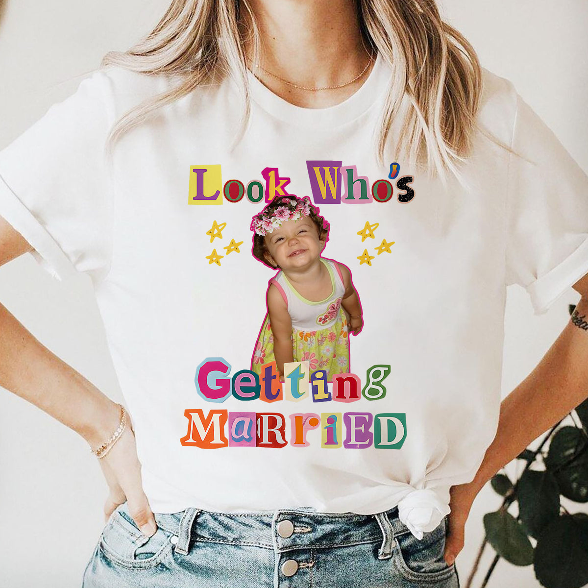 Look Who's Getting Married Custom Photo Shirt, Personalized Wedding Tee, Custom Photo Bride Shirt
