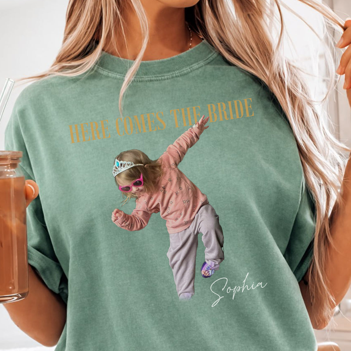 Here Comes the Bride Custom Photo Shirt, Personalized Childhood Picture and Name, Bridal Shower Gift