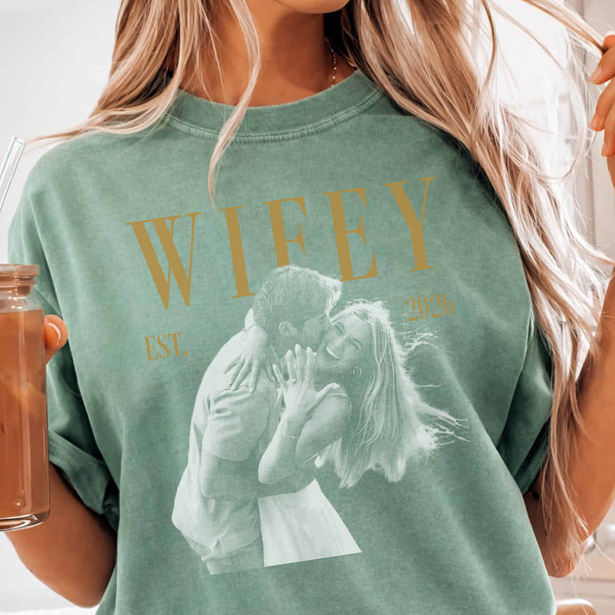 Custom Wifey Photo Shirt, Personalized Bride Est Year Tee, Engagement and Bridal Shower Gift for Her