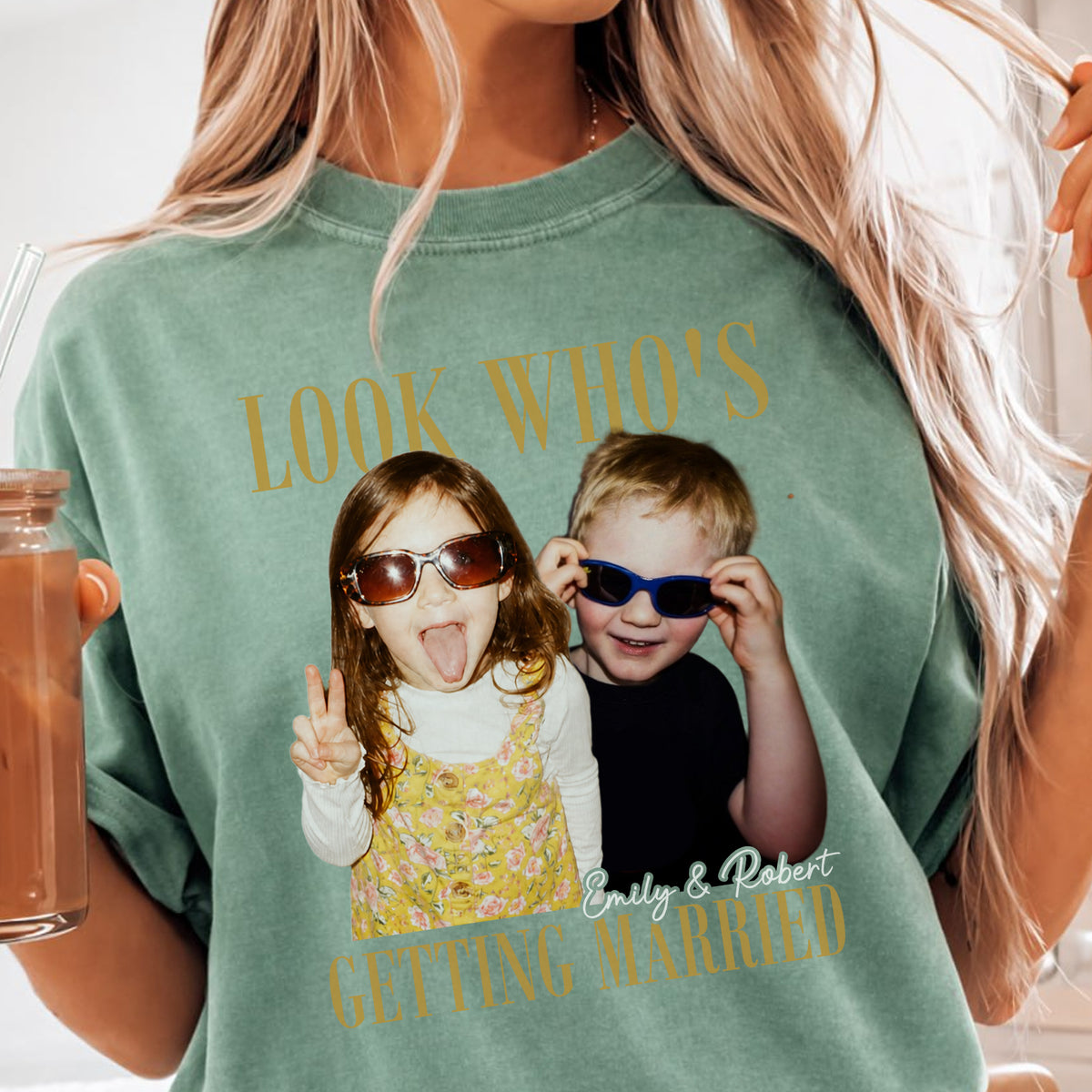 Look Who's Getting Married Custom Childhood Photo Shirt, Personalized Bride & Groom Wedding T-Shirt, Custom Couple Photo Tee