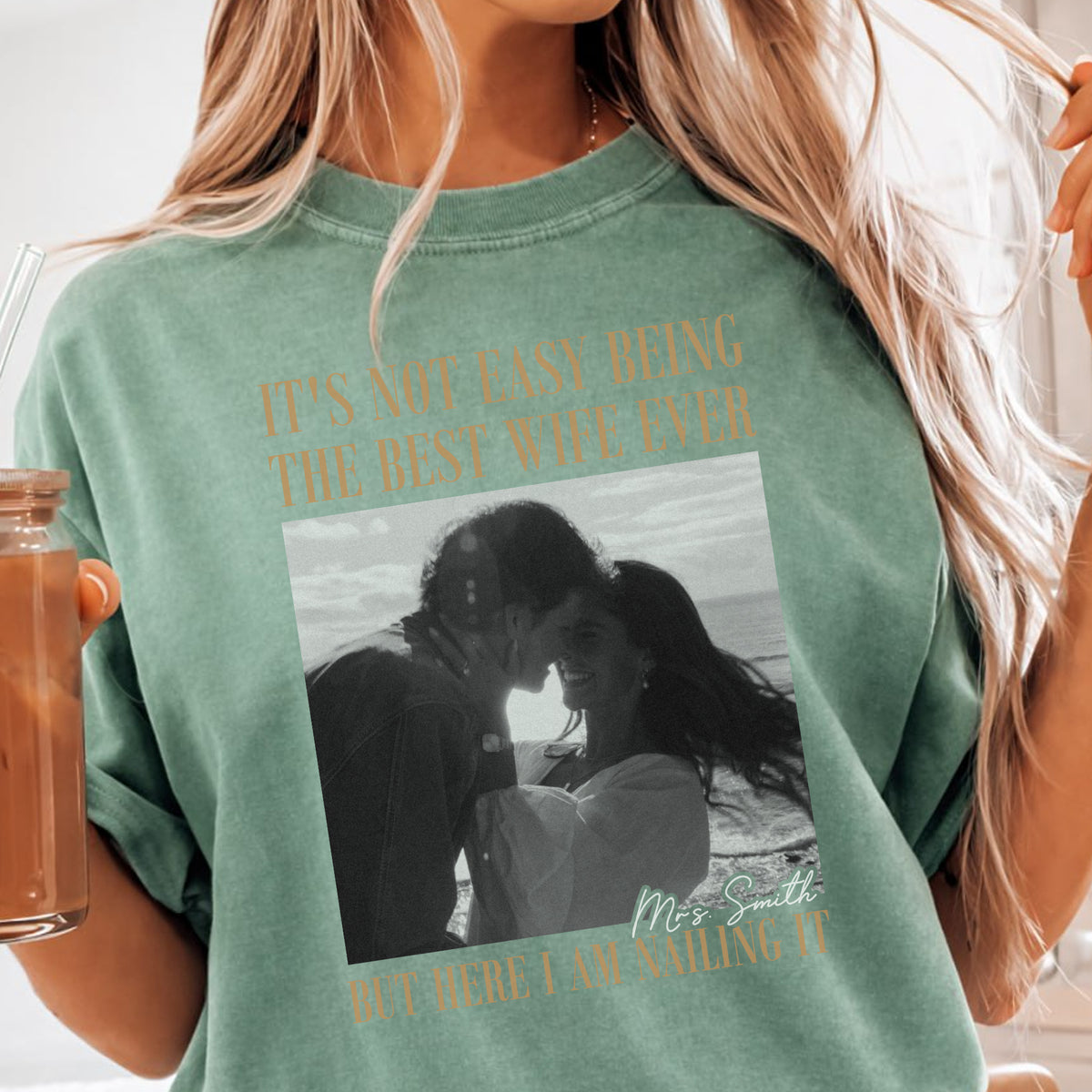 Best Wife Ever Shirt, Here I Am Nailing It, Custom Photo and Mrs Name Tee, Funny Wedding Gift for Wife