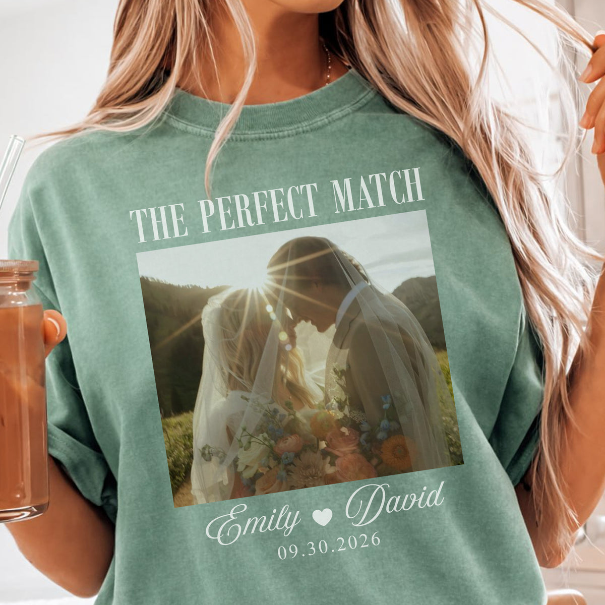The Perfect Match Custom Photo Shirt, Personalized Couple Names and Wedding Date, Engagement Gift