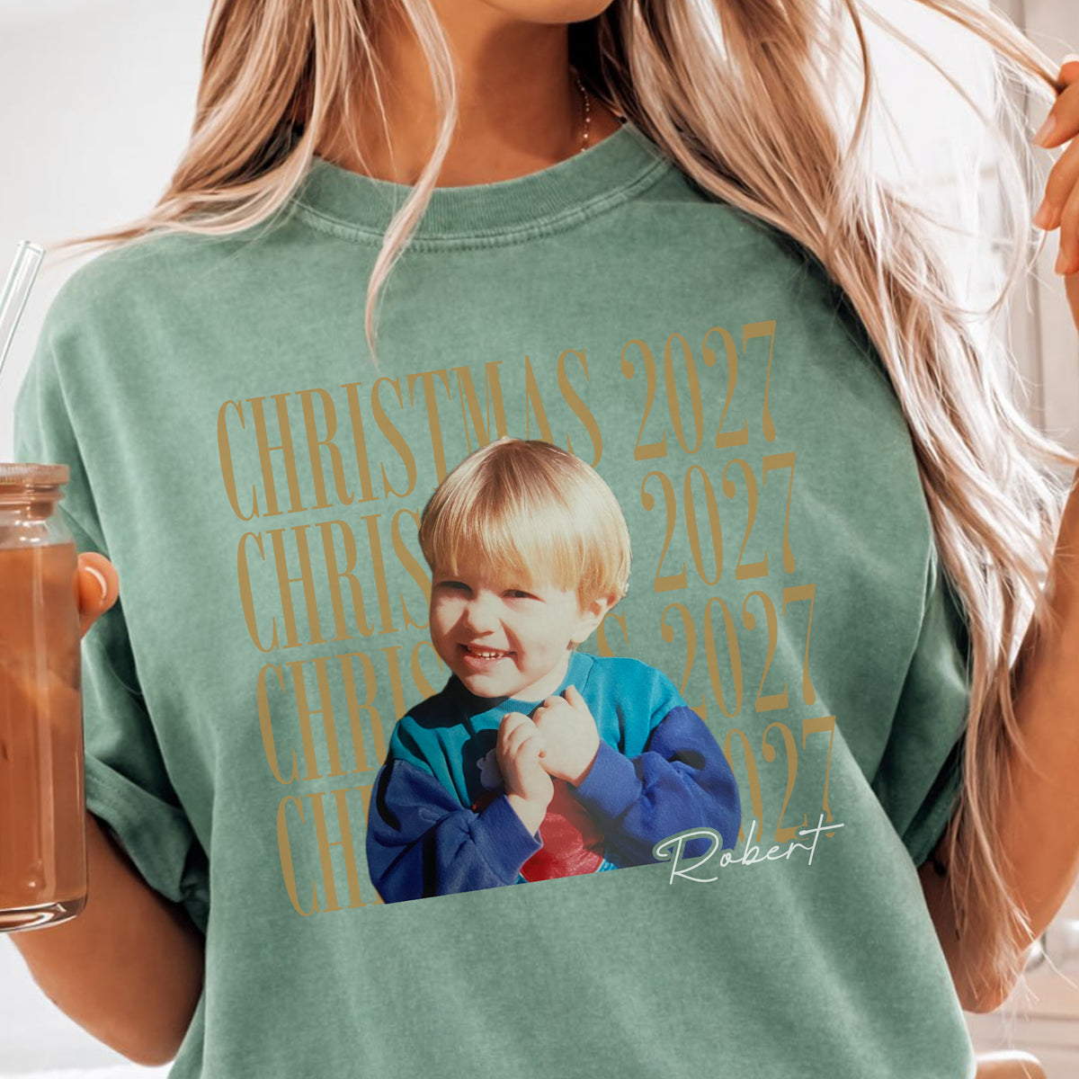 Christmas 2027 Custom Photo Shirt, Personalized Name Tee, Holiday Gift for Son or Daughter