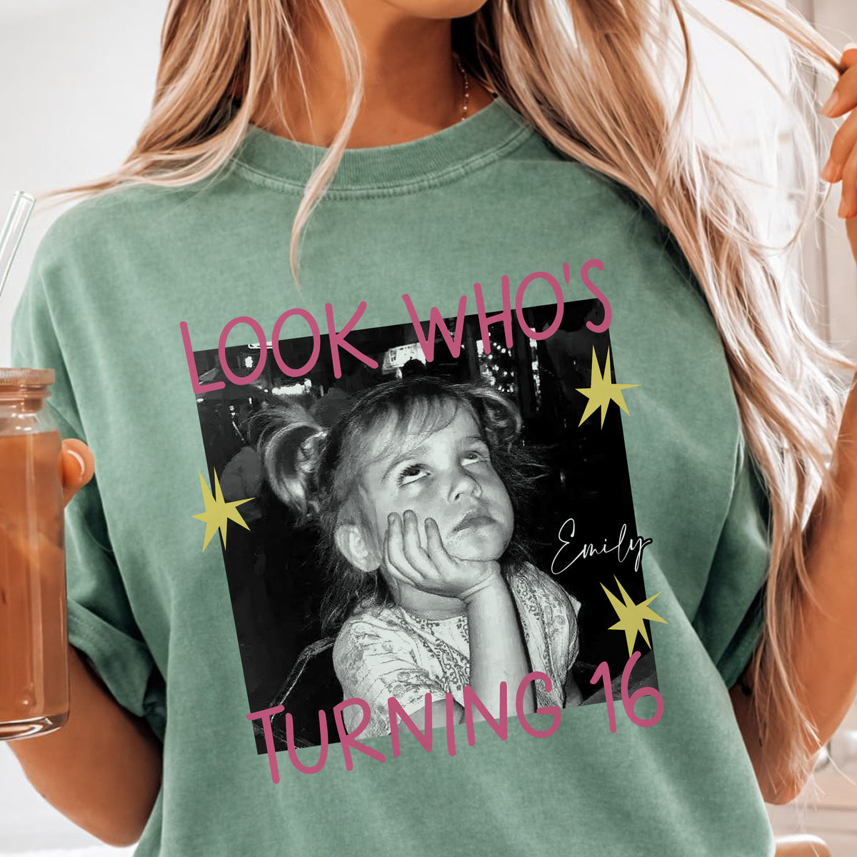 Look Who's Turning 16 Custom Photo Shirt, Personalized Childhood Picture and Name, Sweet Sixteen Gift