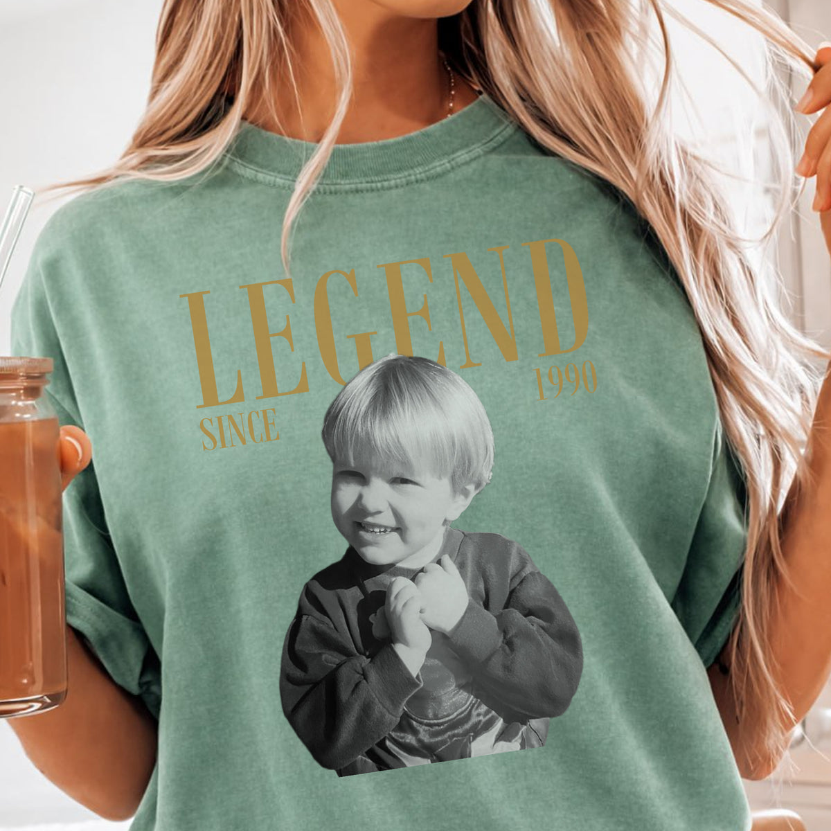 Legend Since 1990 Custom Photo Shirt, Personalized Childhood Picture and Name, 36th Birthday Gift