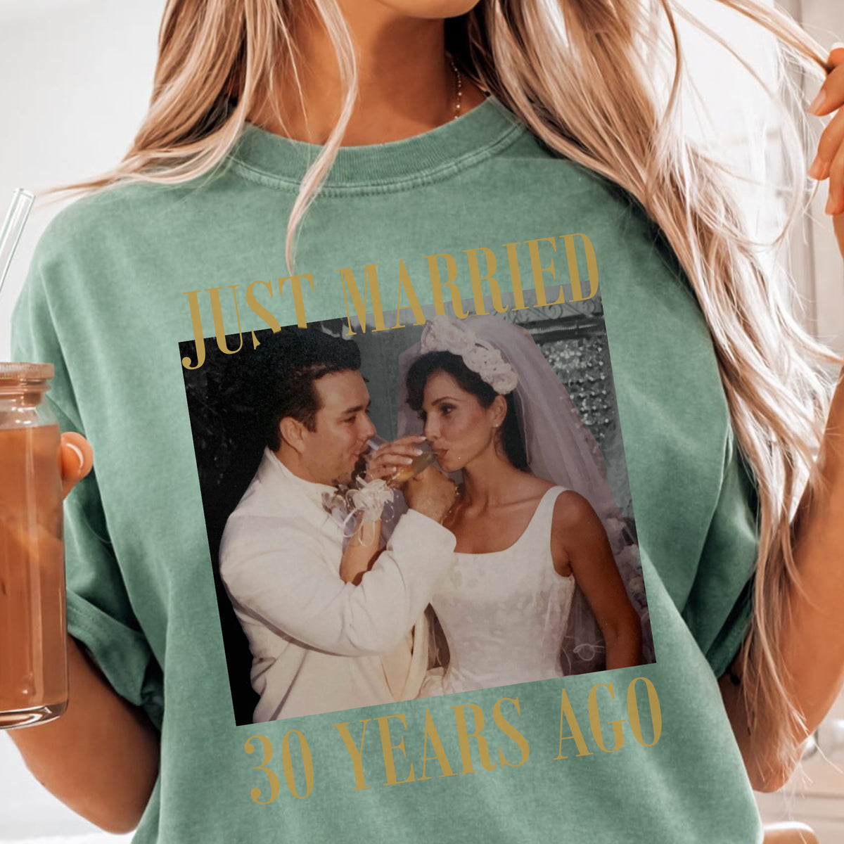 Just Married 30 Years Ago Custom Photo Shirt Personalized Wedding Anniversary Tee 30th Anniversary Gift