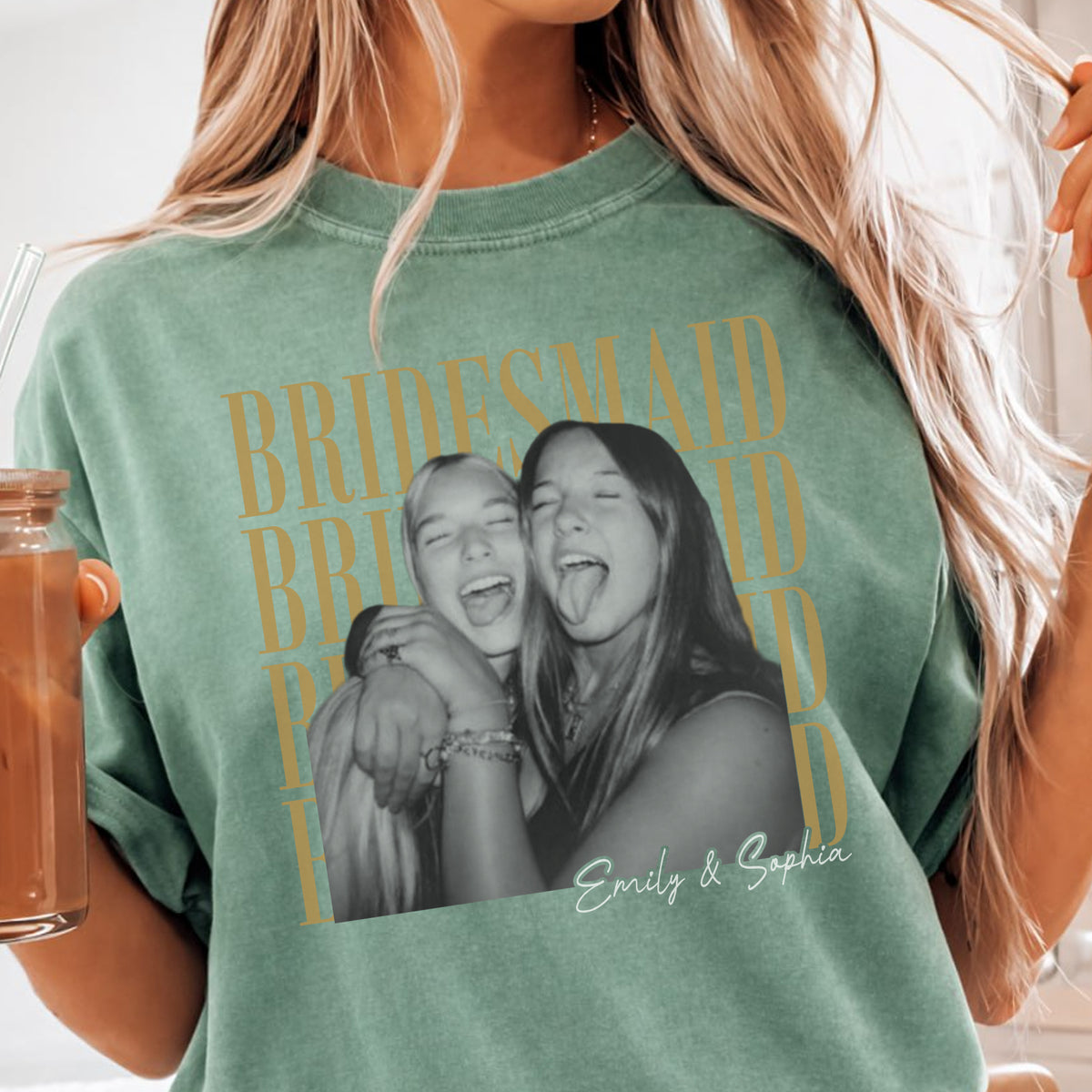 Custom Bridesmaid Photo Shirt, Personalized Names Tee, Bachelorette Party and Wedding Gift for Her