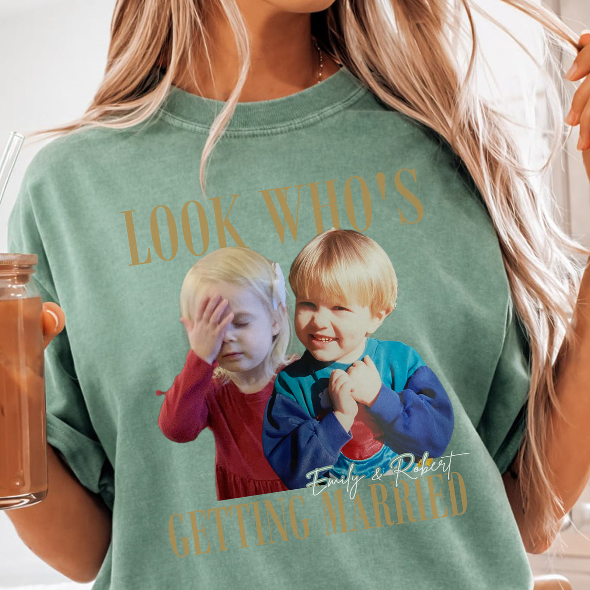 Look Who's Getting Married Shirt, Custom Childhood Photo and Names, Funny Wedding Gift for Couple