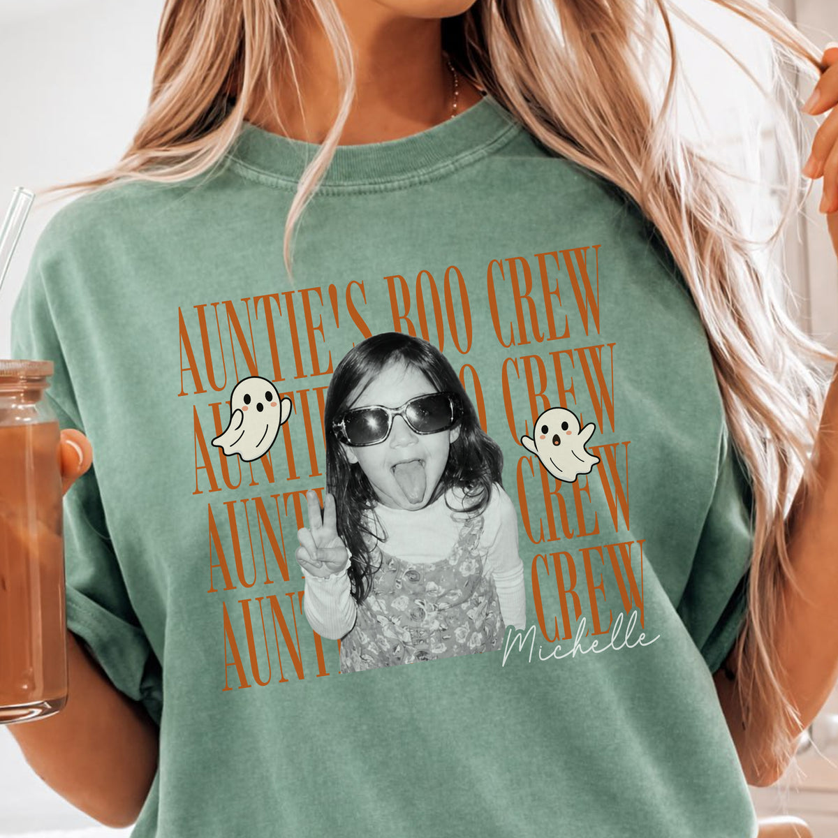 Auntie’s Boo Crew Halloween Shirt Custom Photo and Name Personalized Kids Halloween Tee Family Matching Gift