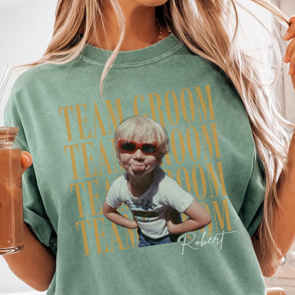 Personalized Team Groom Shirt, Custom Childhood Photo and Name, Groomsmen Gift for Bachelor Party