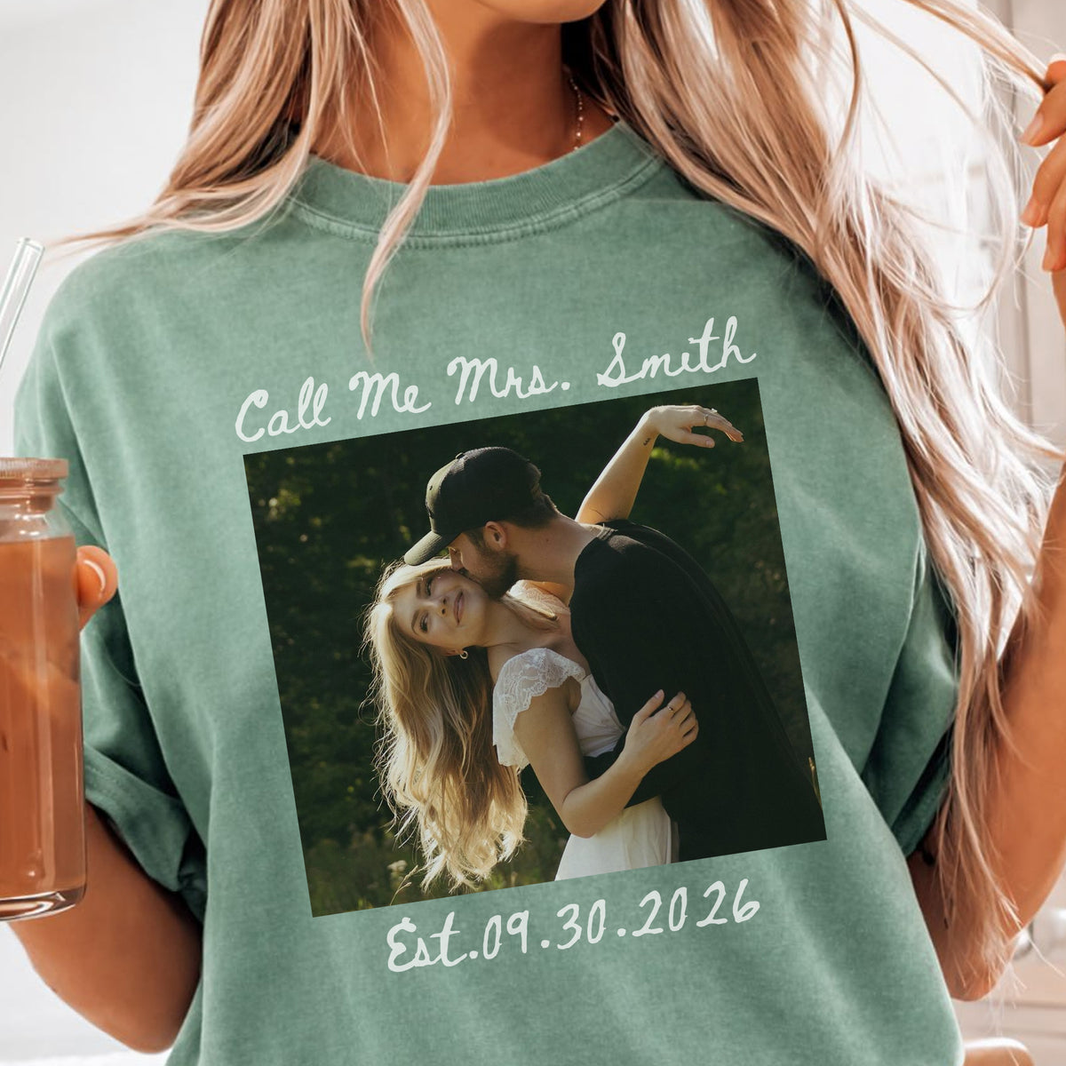Personalized Call Me Mrs Shirt, Custom Couple Photo and Wedding Date, Bridal Shower Gift for Bride