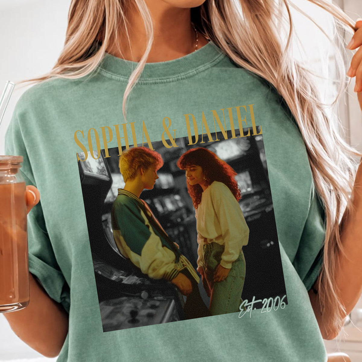Custom Name and Year Wedding Photo Shirt, Personalized Couple Tee, Engagement or Anniversary Gift