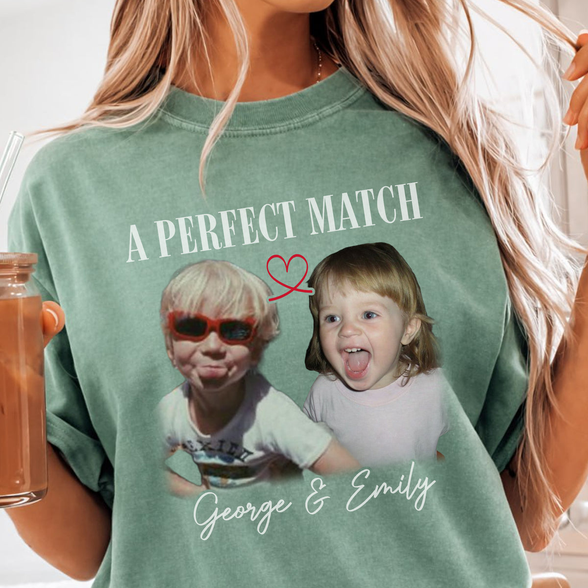 A Perfect Match Custom Photo Shirt, Personalized Couple Names, Childhood Engagement Gift