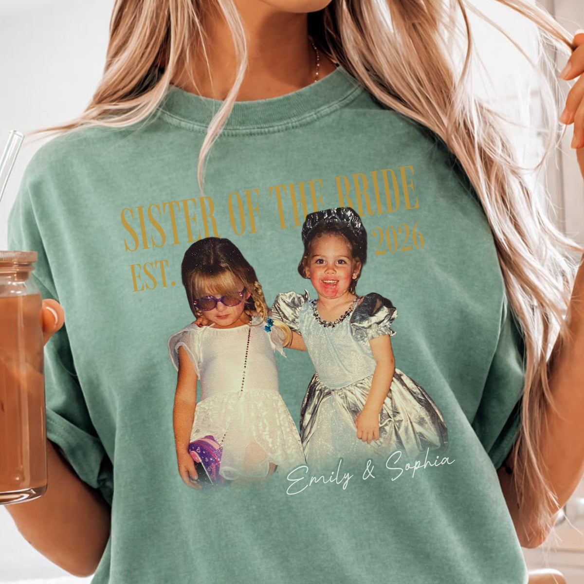 Sister of the Bride Custom Photo Shirt, Personalized Names and Est 2026 Tee, Bridal Party Wedding Gift