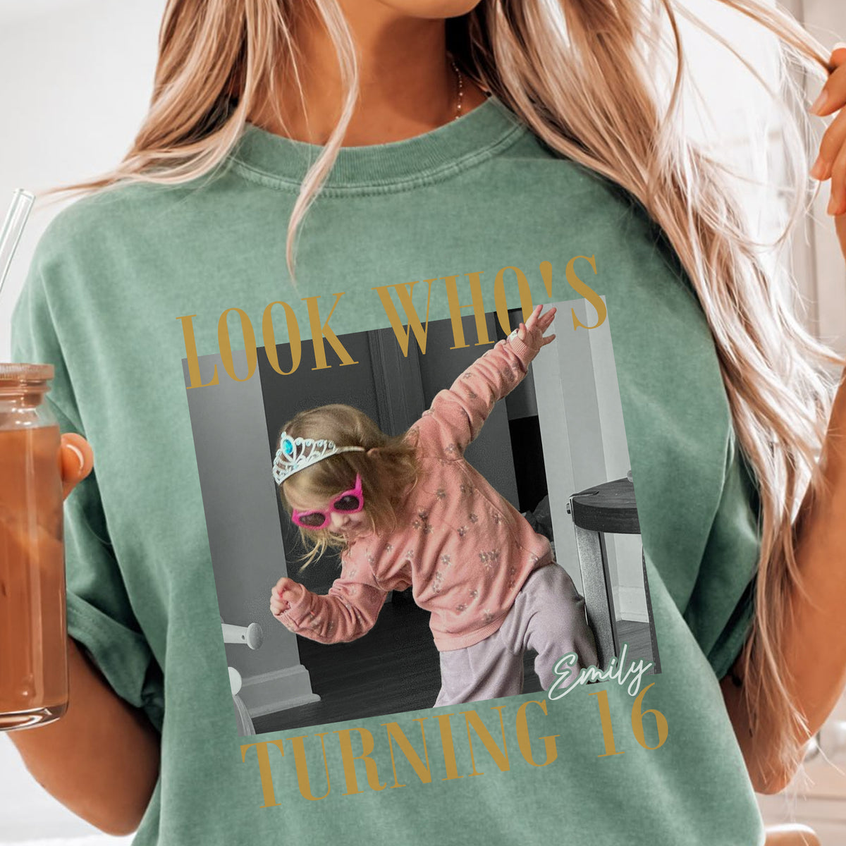 Look Who's Turning 16 Custom Photo Shirt, Personalized Childhood Picture and Name, Sweet Sixteen Birthday