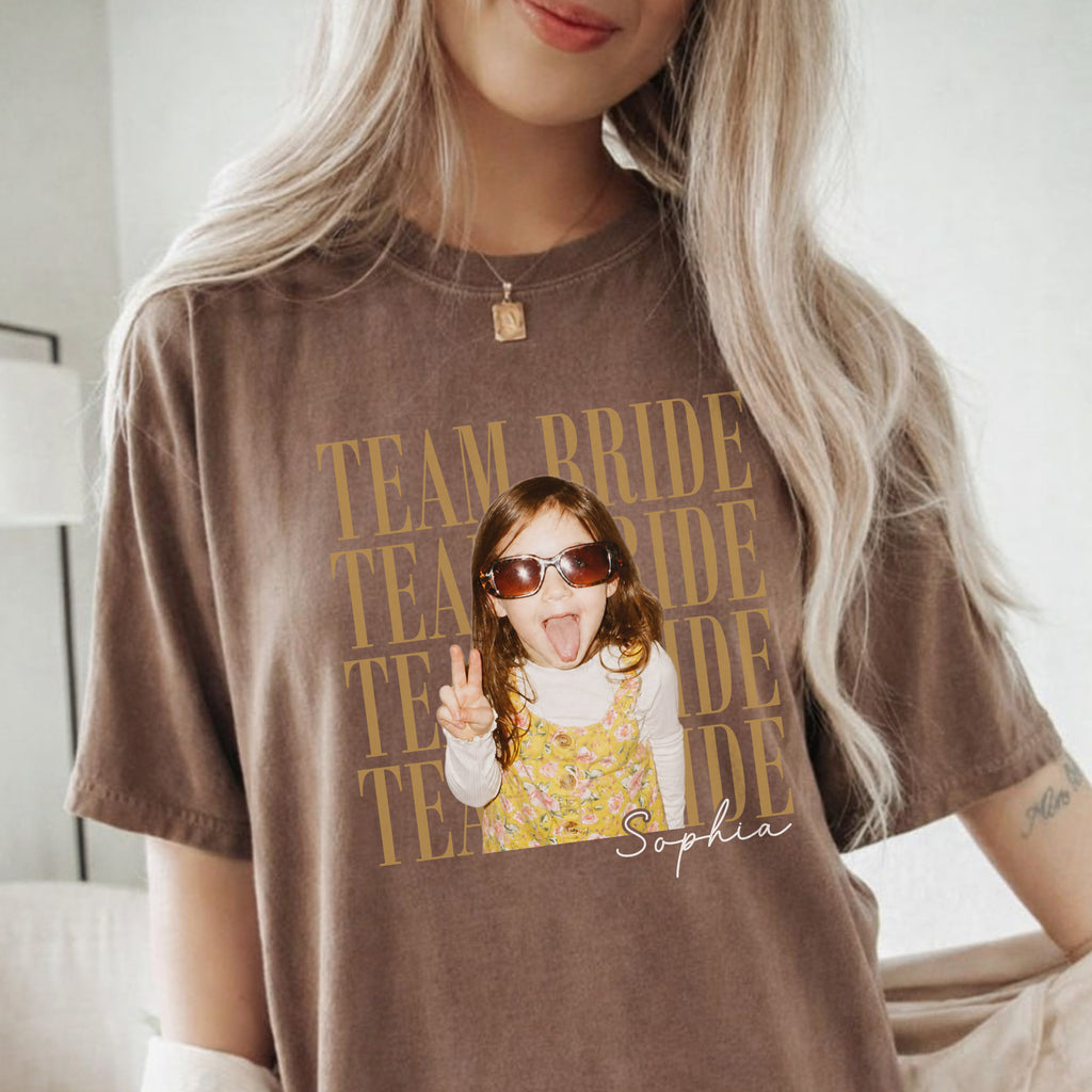 Team Bride Custom Shirt, Personalized Photo & Name Tee, Bridal Party Gift, Bachelorette Party Shirt
