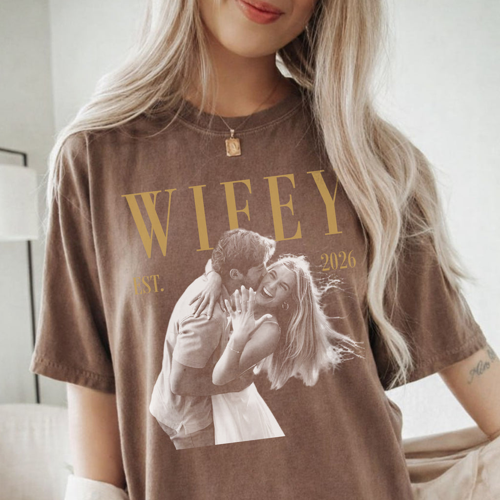 Custom Wifey Photo Shirt, Personalized Bride Est Year Tee, Engagement and Bridal Shower Gift for Her