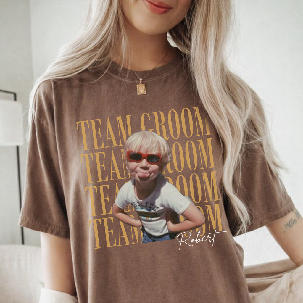 Personalized Team Groom Shirt, Custom Childhood Photo and Name, Groomsmen Gift for Bachelor Party