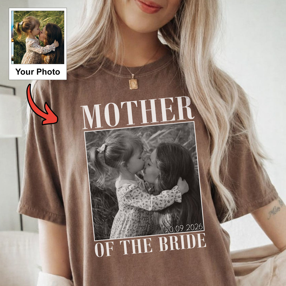 Custom Mother of the Bride Shirt Personalized Photo and Date Tee Wedding Day Gift for Mom Bridal Party Gift