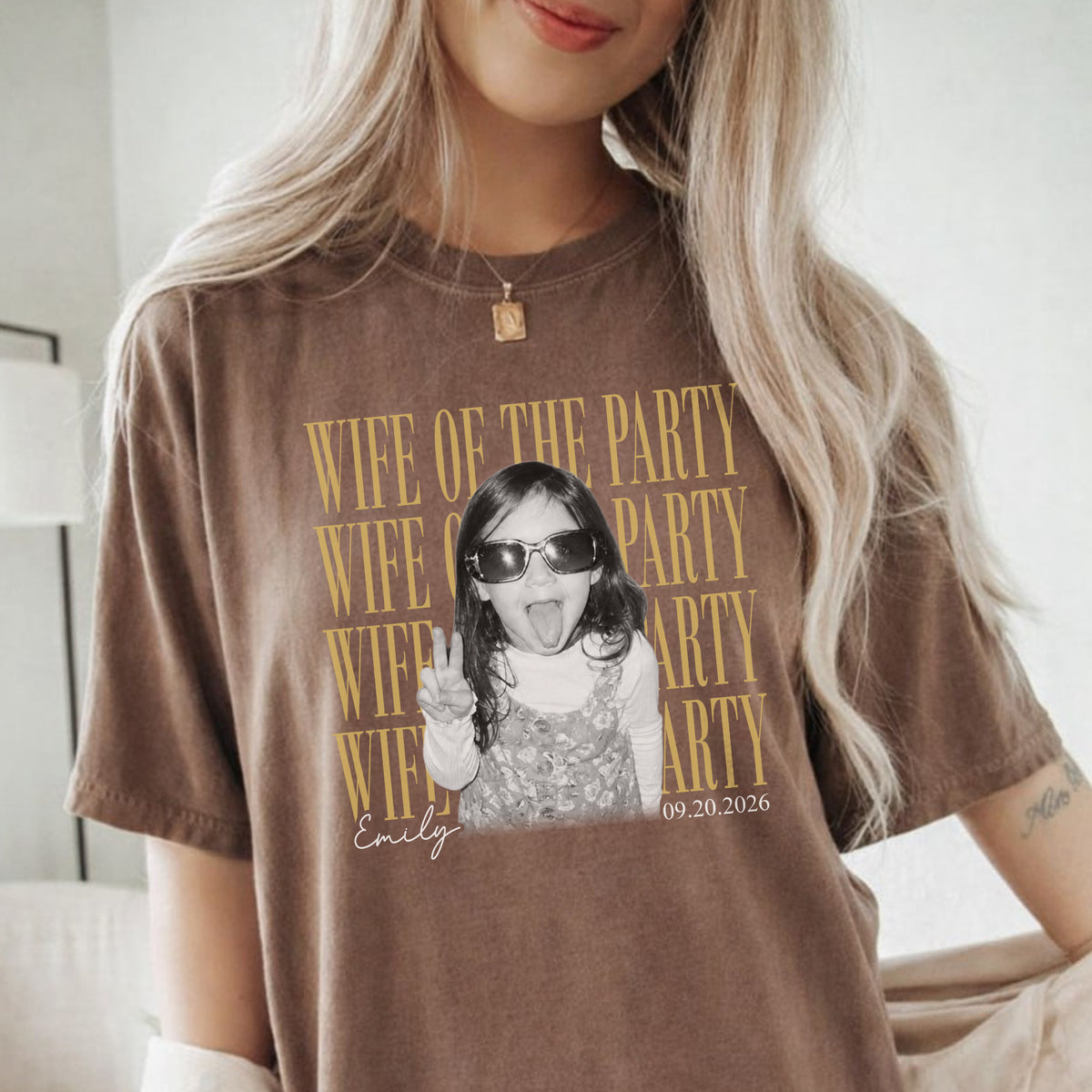 Personalized Wife of the Party Shirt, Custom Photo Name and Date Tee, Bachelorette and Bridal Gift