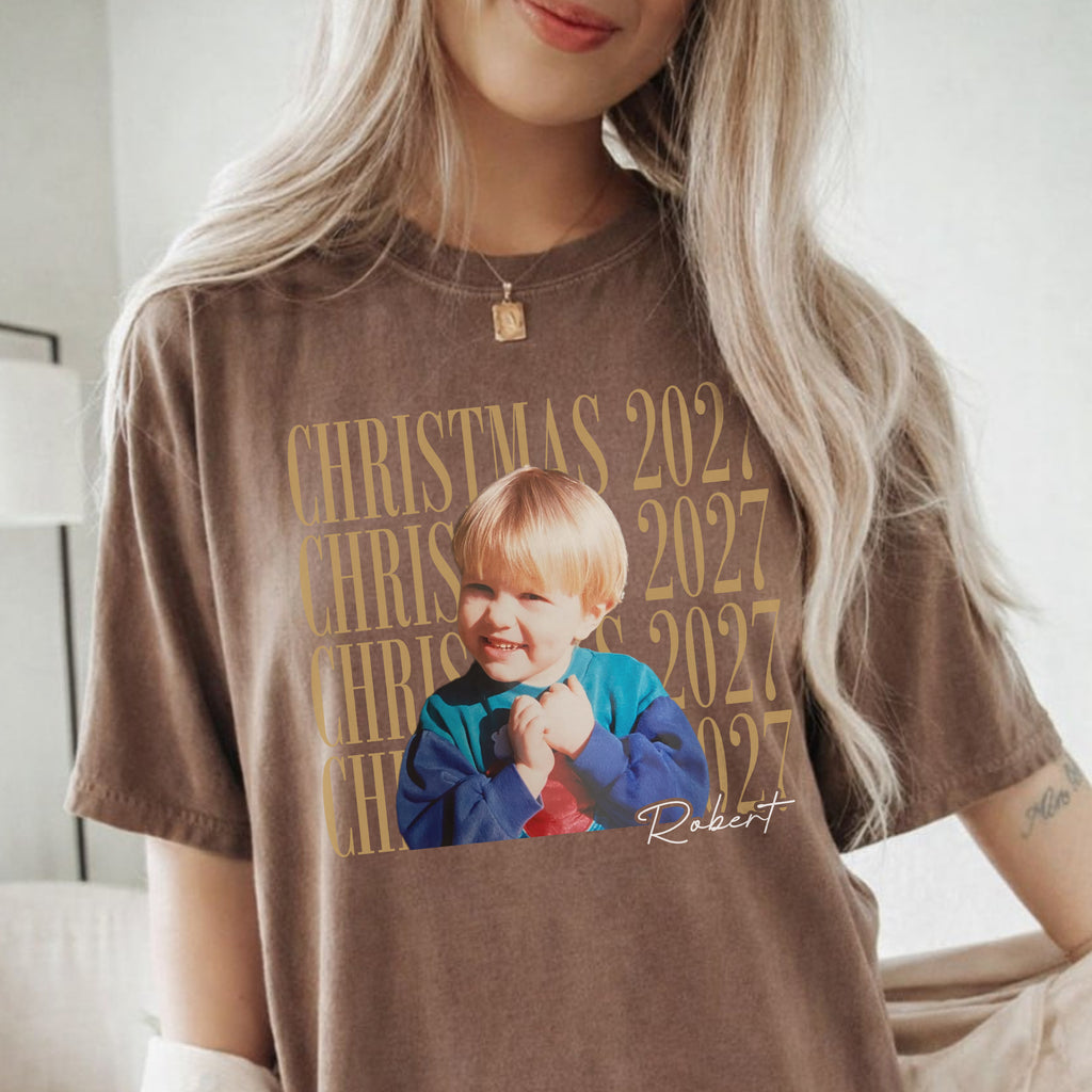 Christmas 2027 Custom Photo Shirt, Personalized Name Tee, Holiday Gift for Son or Daughter