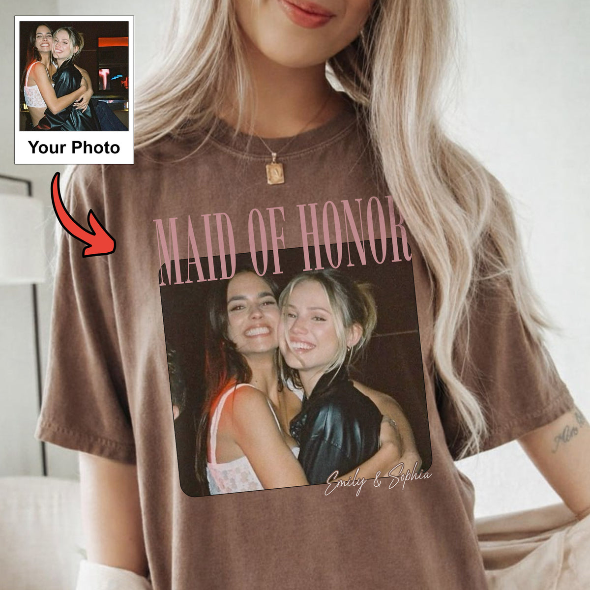 Custom Maid of Honor Shirt, Personalized Photo and Name Tee Wedding Gift for Maid of Honor