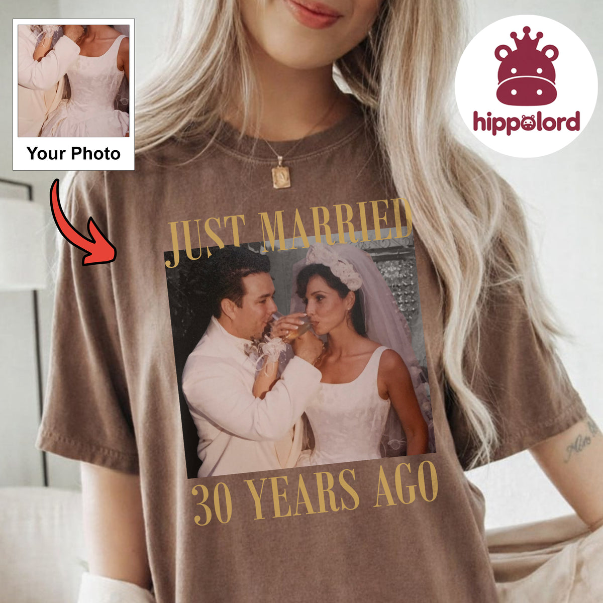 Just Married 30 Years Ago Custom Photo Shirt Personalized Wedding Anniversary Tee 30th Anniversary Gift