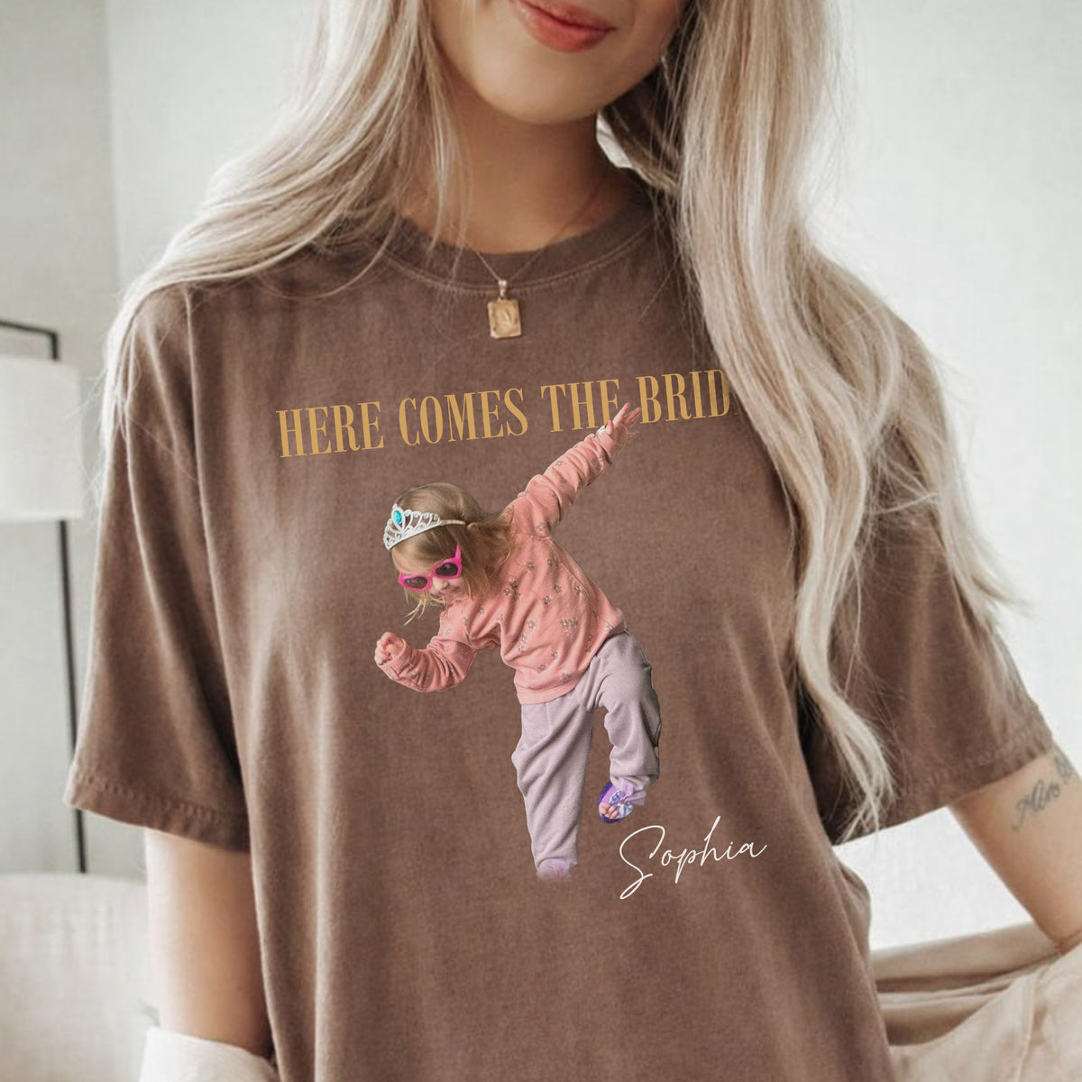 Here Comes the Bride Custom Photo Shirt, Personalized Childhood Picture and Name, Bridal Shower Gift