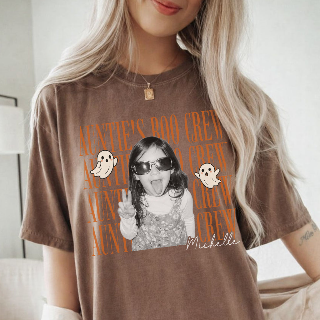 Auntie’s Boo Crew Halloween Shirt Custom Photo and Name Personalized Kids Halloween Tee Family Matching Gift