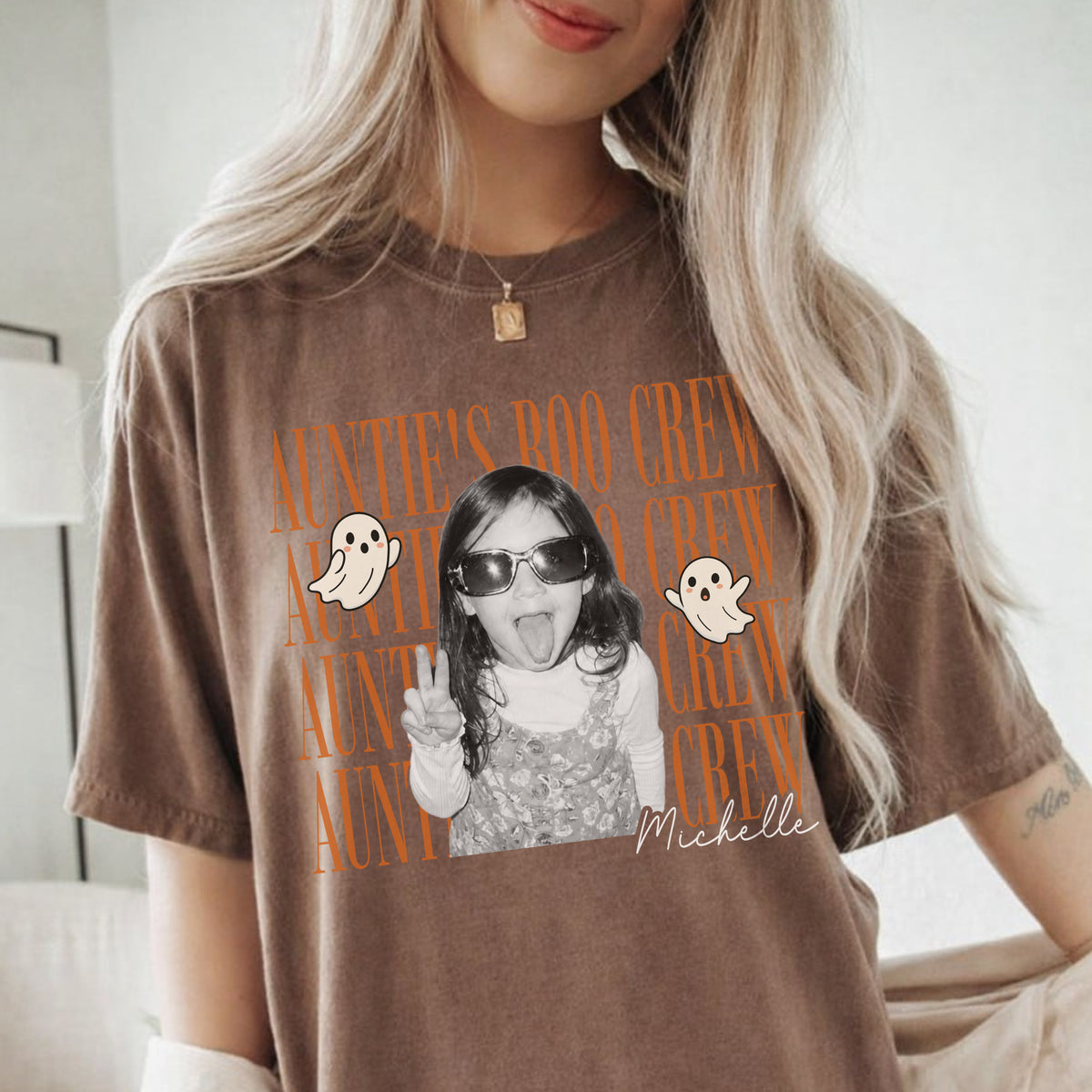 Auntie’s Boo Crew Halloween Shirt Custom Photo and Name Personalized Kids Halloween Tee Family Matching Gift