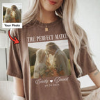 The Perfect Match Custom Photo Shirt, Personalized Couple Names and Wedding Date, Engagement Gift