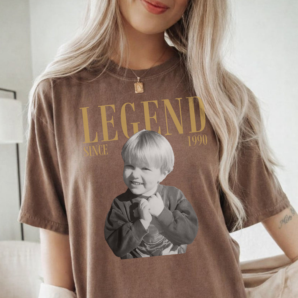 Legend Since 1990 Custom Photo Shirt, Personalized Childhood Picture and Name, 36th Birthday Gift
