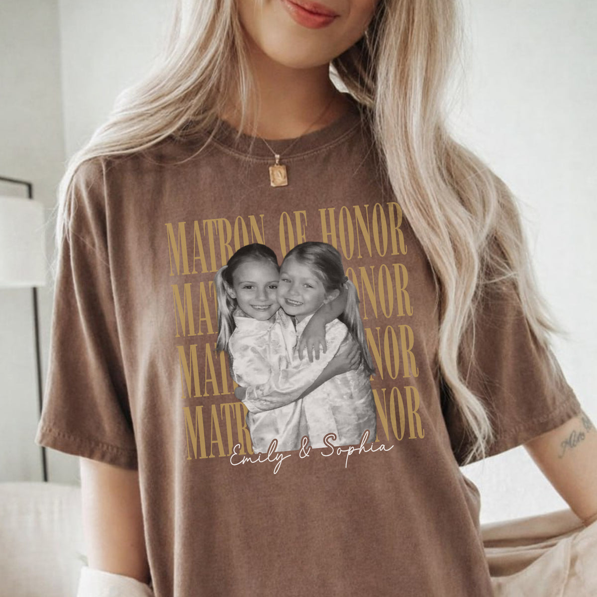 Custom Matron of Honor Photo Shirt with Names, Personalized Wedding Party Gift