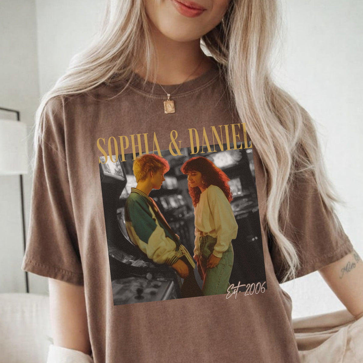 Custom Name and Year Wedding Photo Shirt, Personalized Couple Tee, Engagement or Anniversary Gift