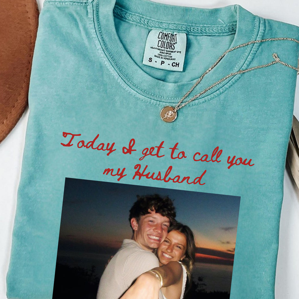 Personalized Bride Photo Shirt, Today I Get to Call You My Husband, Custom Wedding Day Gift for Her