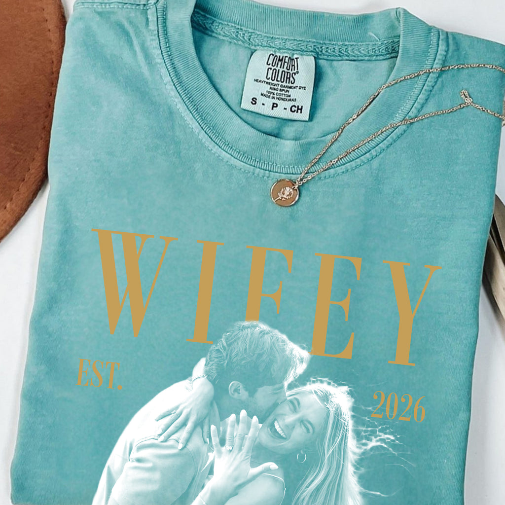 Custom Wifey Photo Shirt, Personalized Bride Est Year Tee, Engagement and Bridal Shower Gift for Her